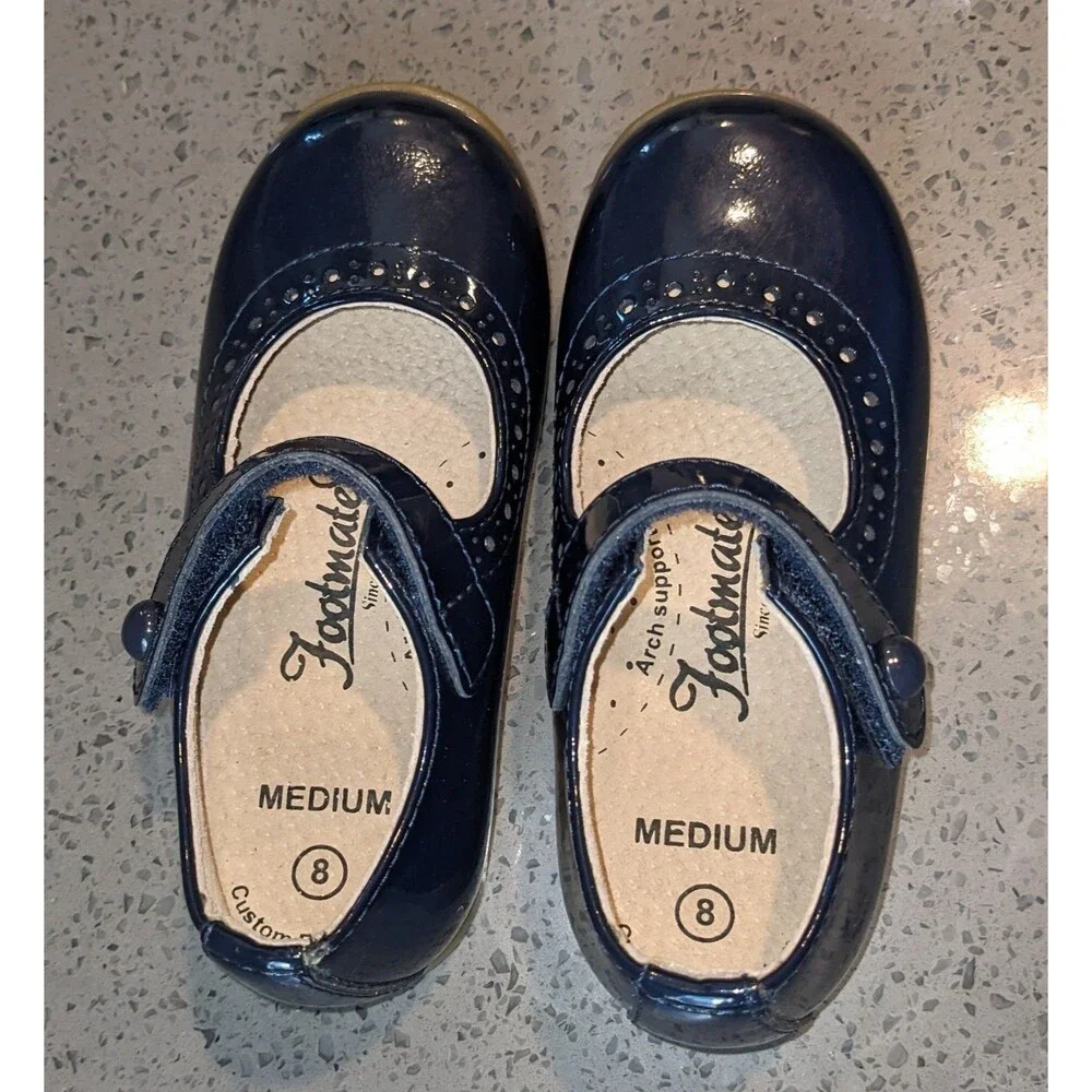 Footmates Blue Patent Emma Mary Jane Shoes, Little Girls Dress Shoes Sz 8